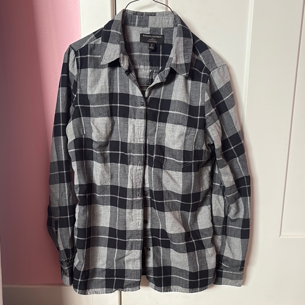 Banana Republic Charcoal and Light Gray Plaid Shirt